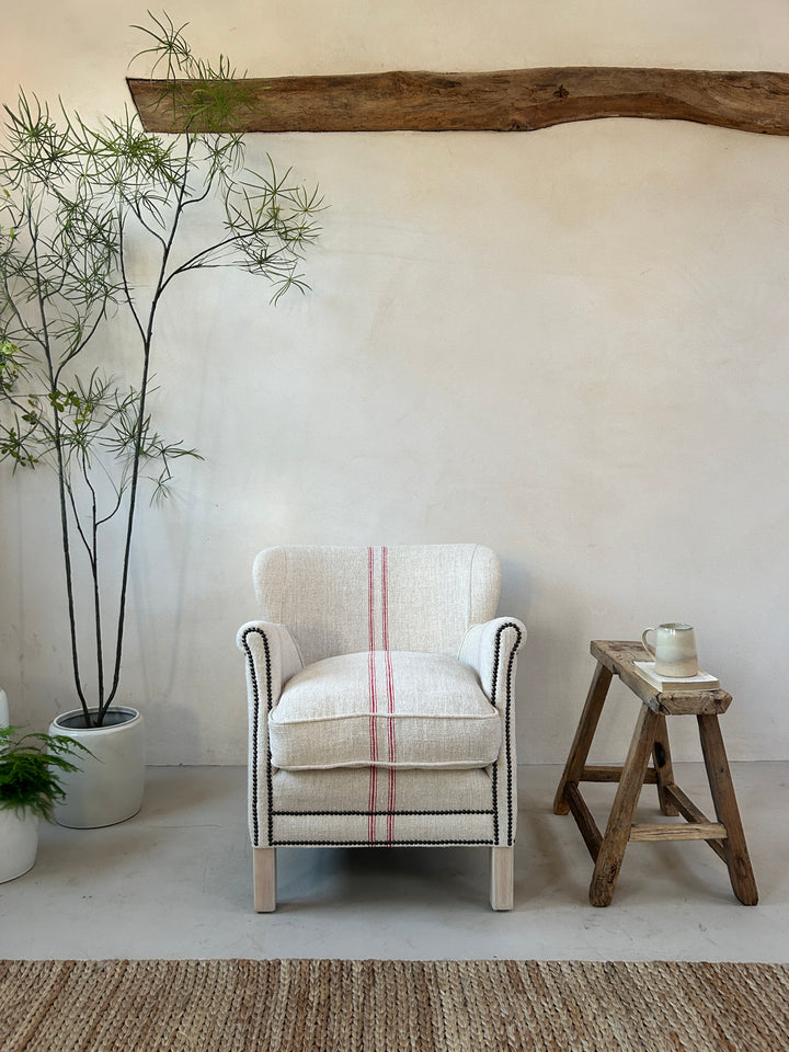 French Grain Sack Linen Armchair No:3