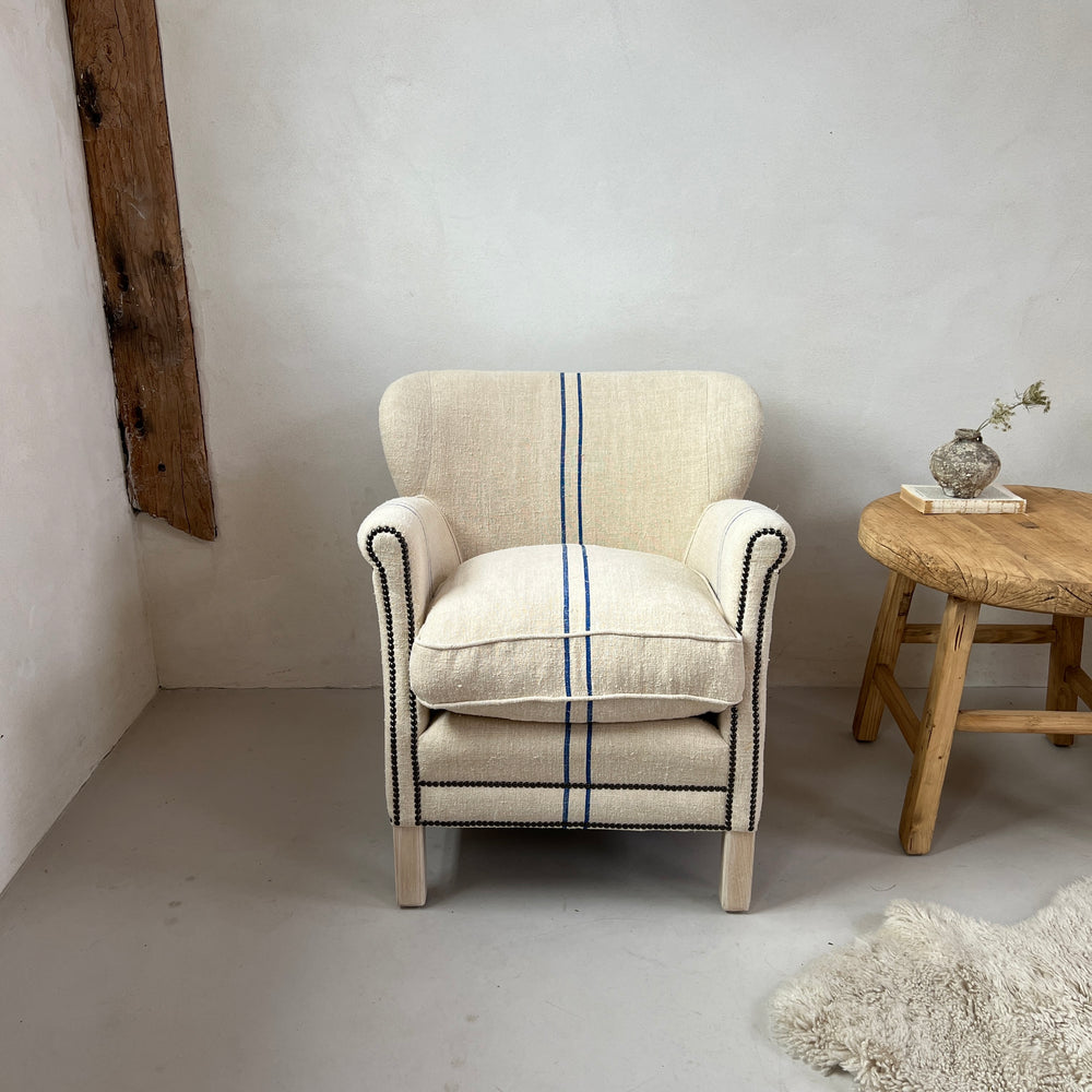 French Grain Sack Linen Armchair No:3