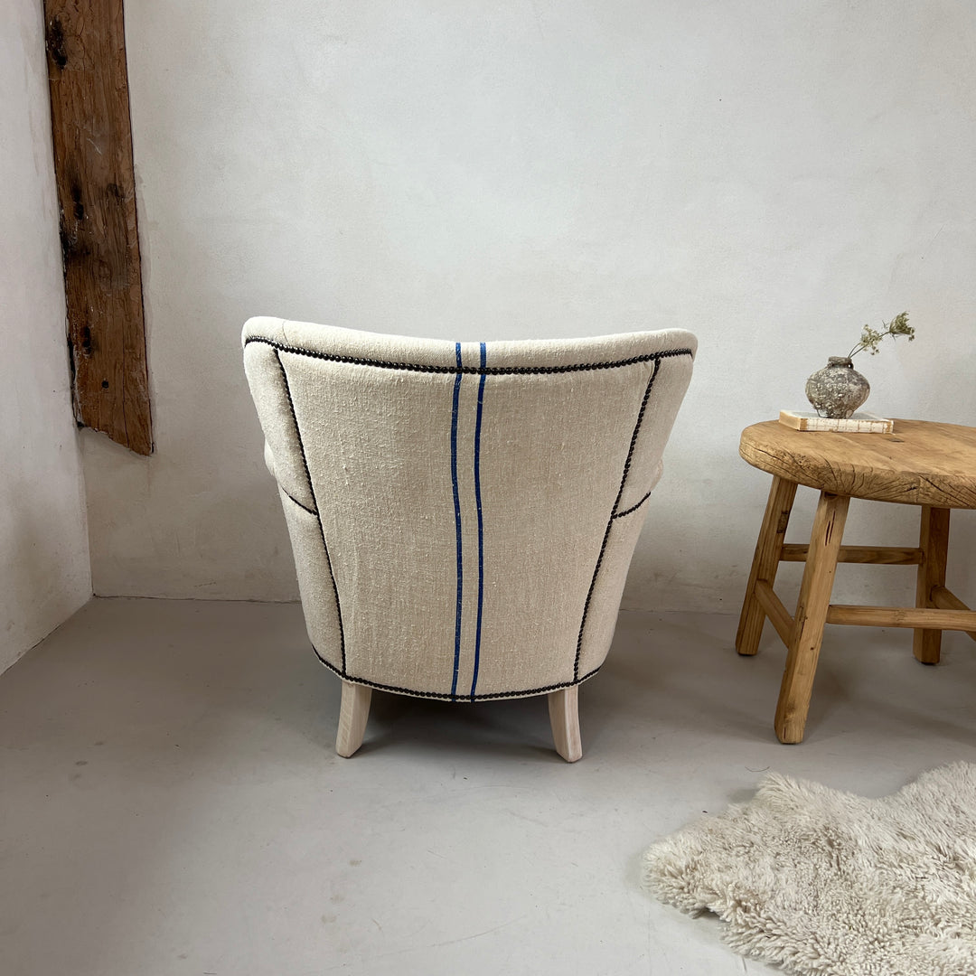 French Grain Sack Linen Armchair No:3