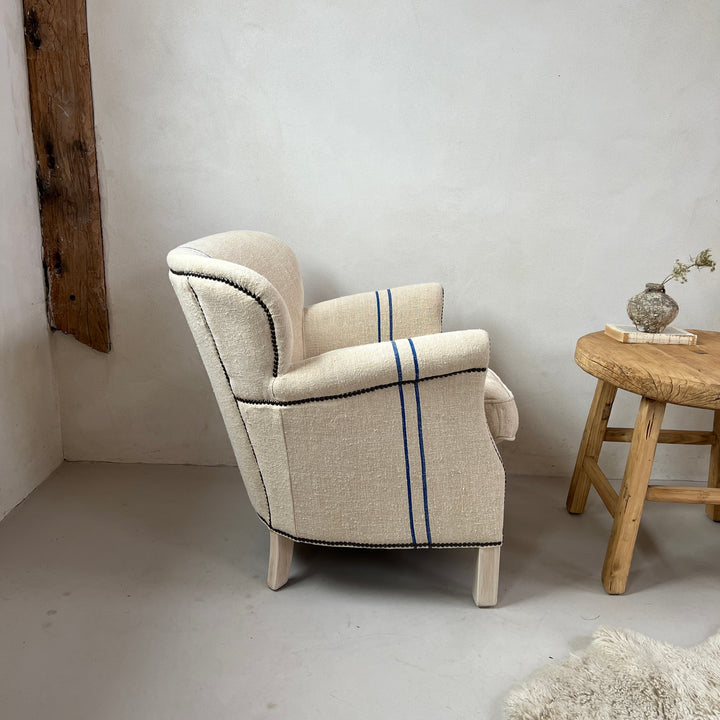 French Grain Sack Linen Armchair No:3