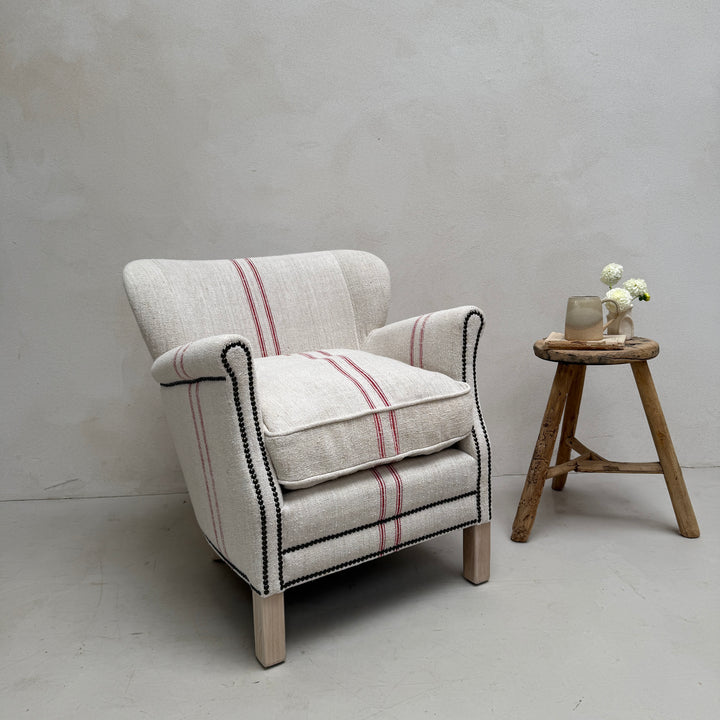 French Grain Sack Linen Armchair No:4