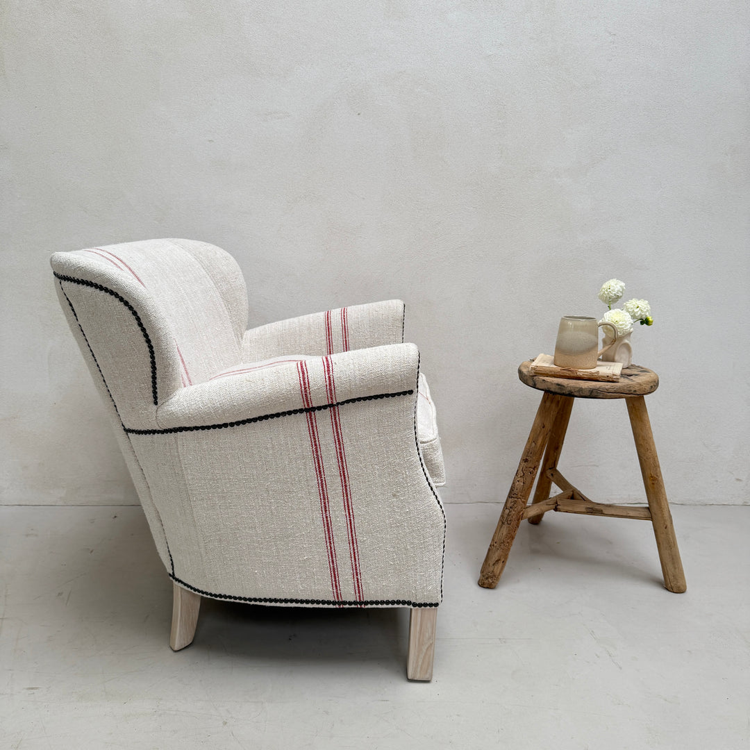 French Grain Sack Linen Armchair No:4