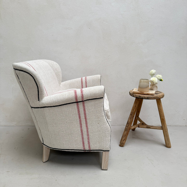 French Grain Sack Linen Armchair No:4