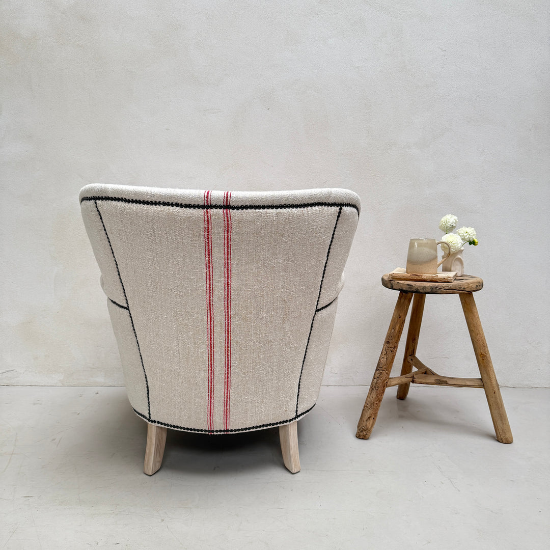French Grain Sack Linen Armchair No:4