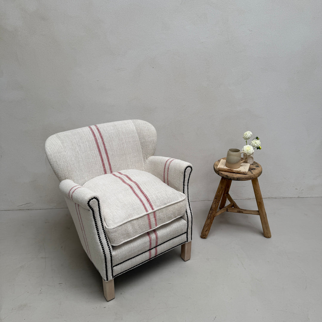 French Grain Sack Linen Armchair No:4