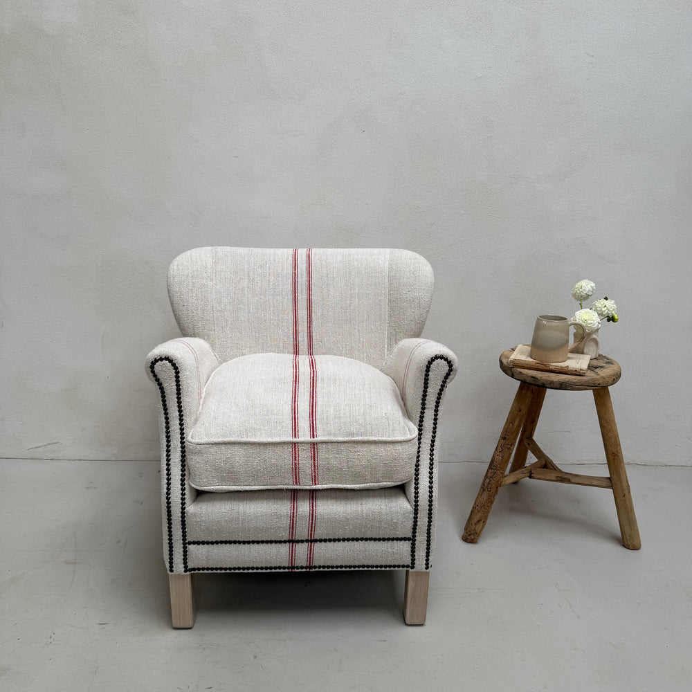 French Grain Sack Linen Armchair No:4
