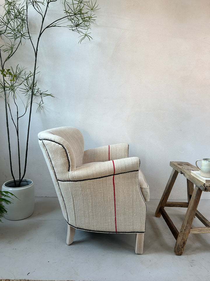 French Grain Sack Linen Armchair No: 6