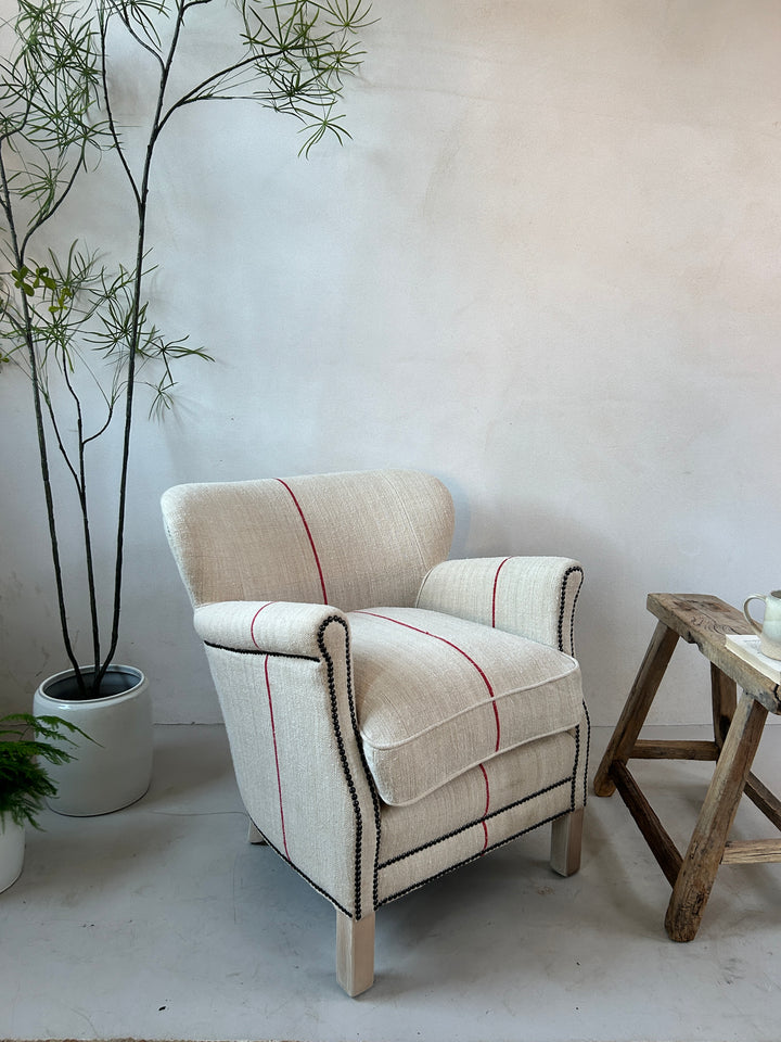 French Grain Sack Linen Armchair No: 6