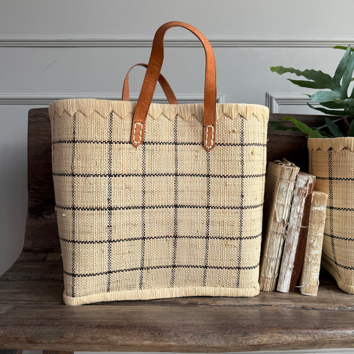 Raffia Checked Shopping Bag | Large