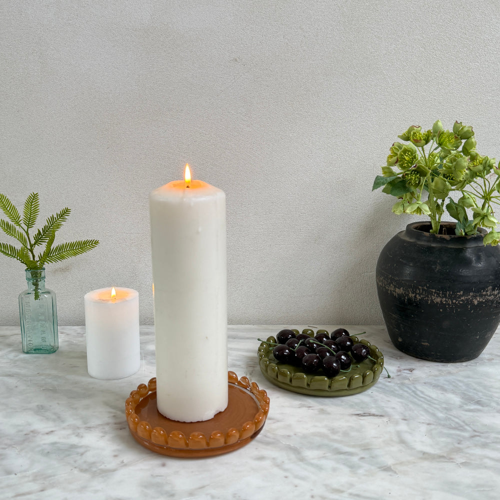Glass candle holder plate | Large orange