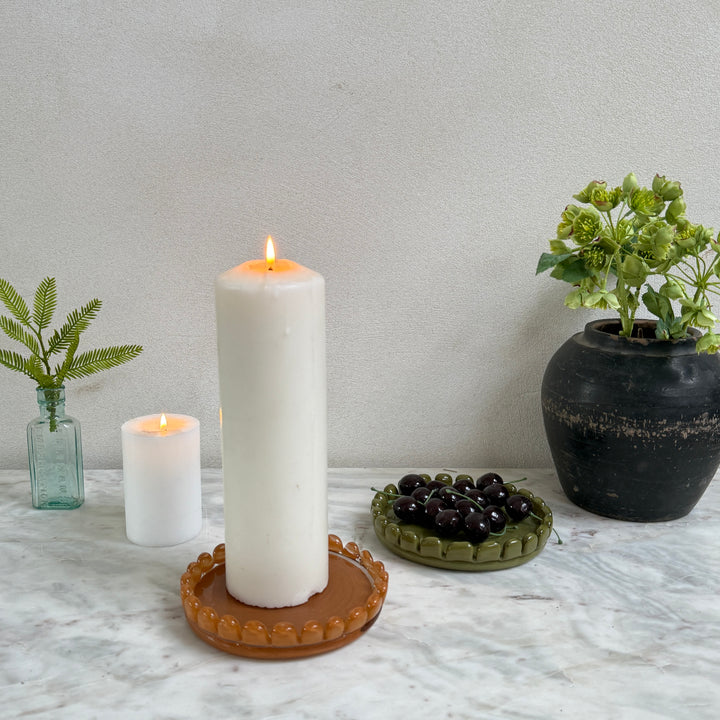 Glass candle holder plate | Large orange
