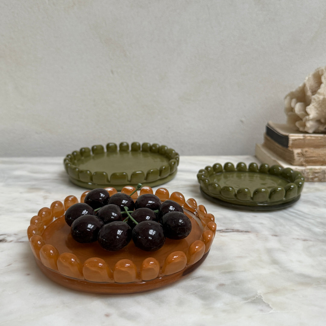 Glass candle holder plate | Large orange