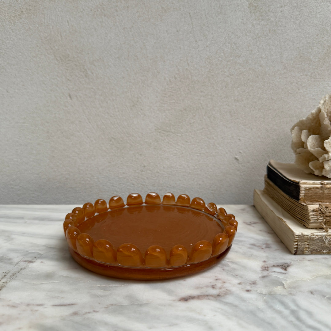Glass candle holder plate | Large orange