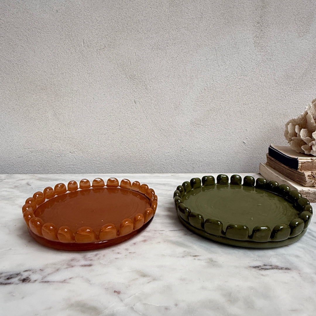 Glass candle holder plate | Large orange