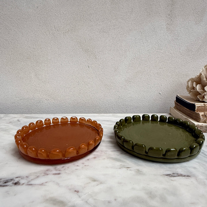 Glass candle holder plate | Large orange
