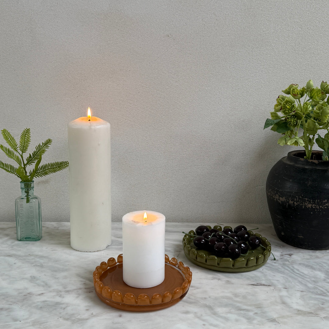 Glass candle holder plate | Large orange 