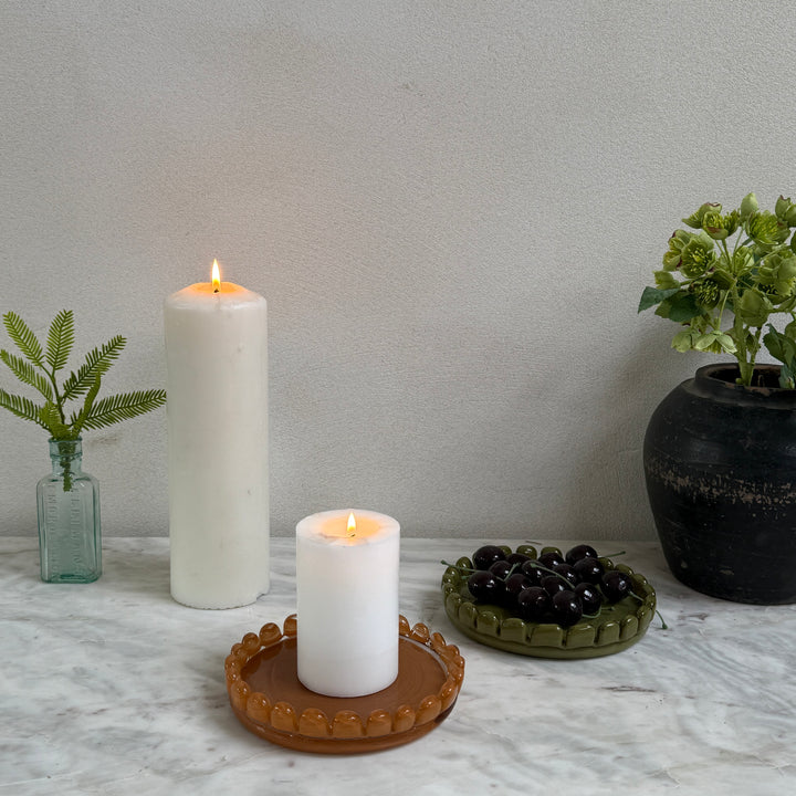 Glass candle holder plate | Large orange 