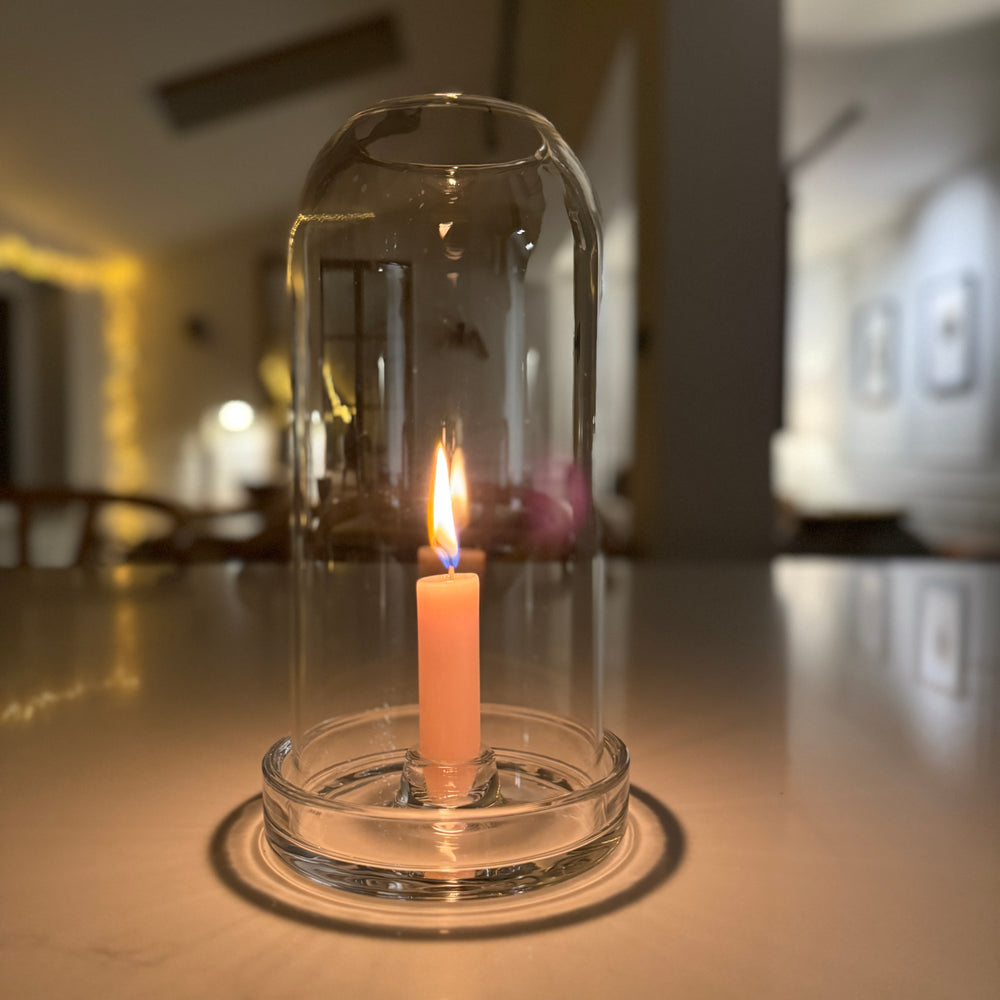 Glass storm lantern for dinner candle