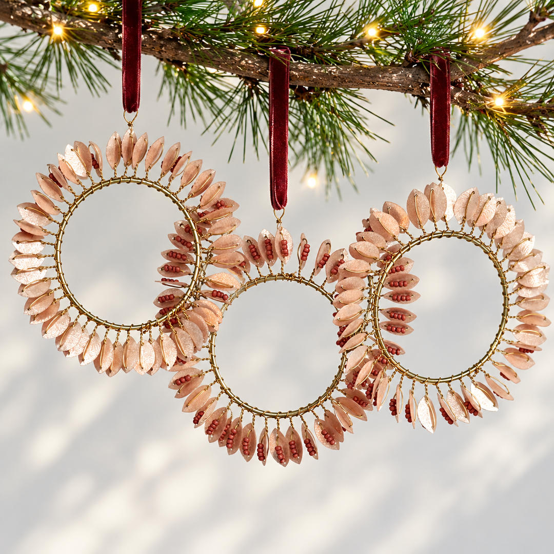 Gold Beaded Leaf Wreath Christmas Decoration