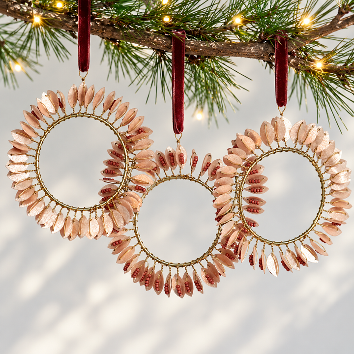 Gold Beaded Leaf Wreath Christmas Decoration
