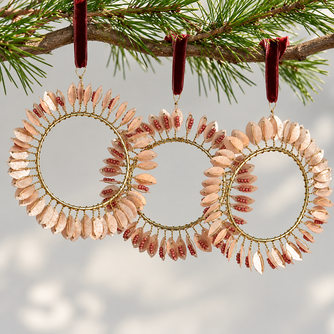 Gold Beaded Leaf Wreath Christmas Decoration