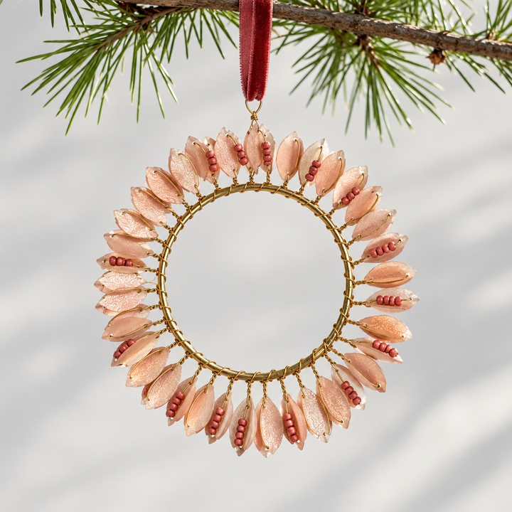 Gold Beaded Leaf Wreath Christmas Decoration