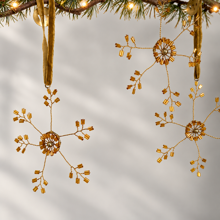 Gold Beaded Snowflake Christmas Decoration