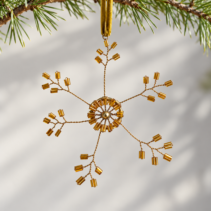 Gold Beaded Snowflake Christmas Decoration