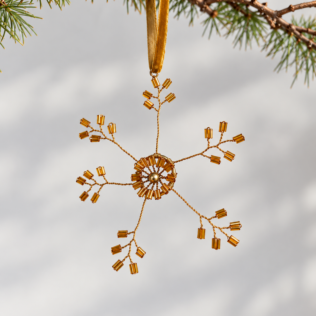 Gold Beaded Snowflake Christmas Decoration
