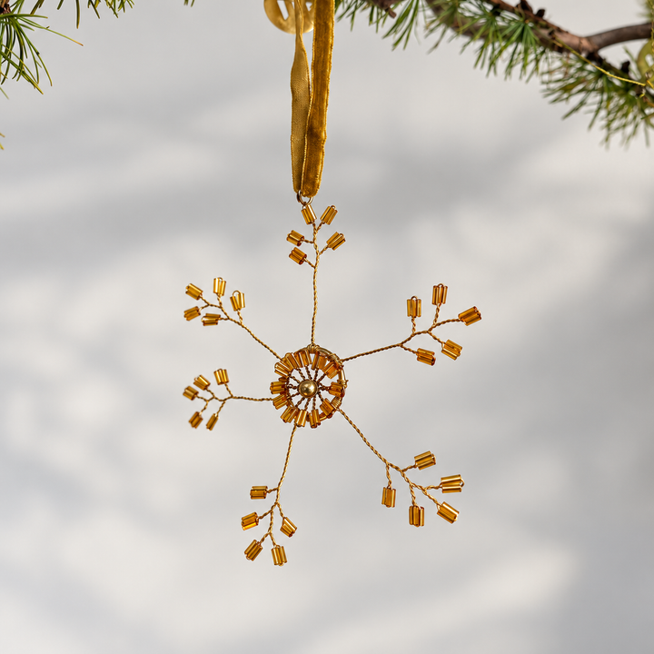 Gold Beaded Snowflake Christmas Decoration