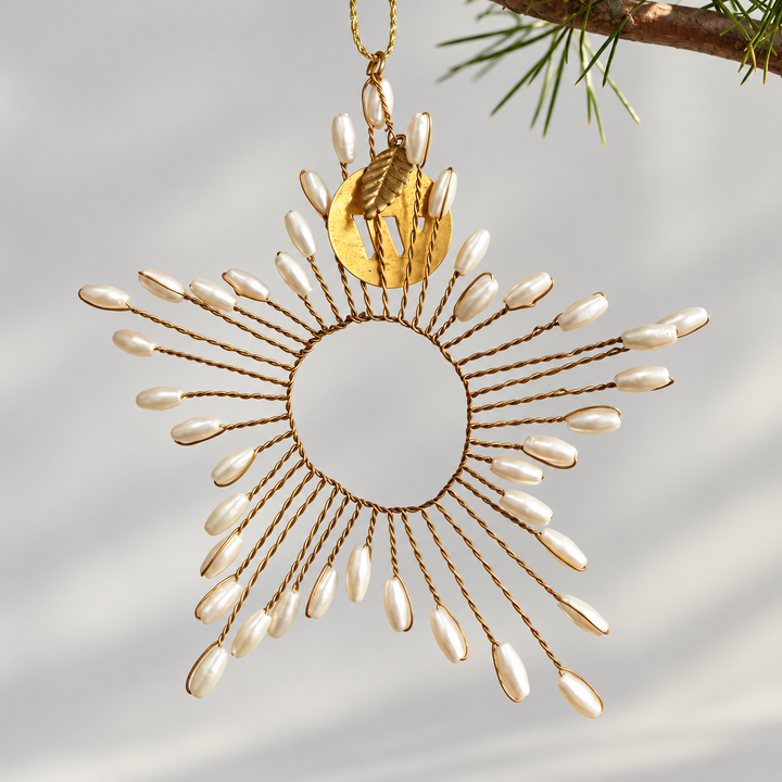 Gold Pearl Beaded Star Christmas Decoration