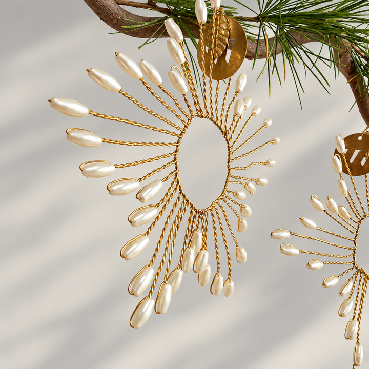 Gold Pearl Beaded Star Christmas Decoration