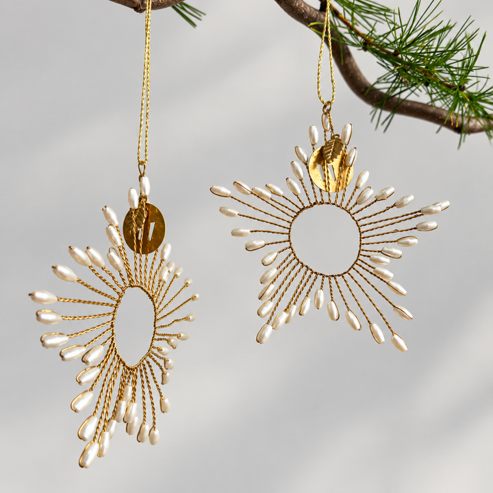 Gold Pearl Beaded Star Christmas Decoration