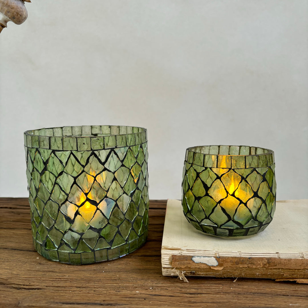 Green Mosaic Tea Light Holder Large