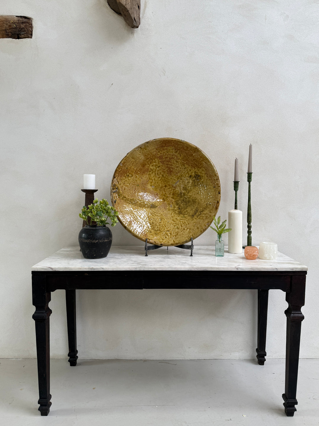 Green decorative Moroccan plate yellow | XL