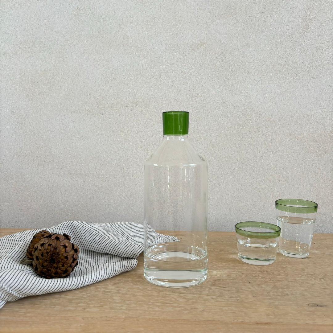 GREEN RIM DRINKING GLASS COLLECTION carafe detail