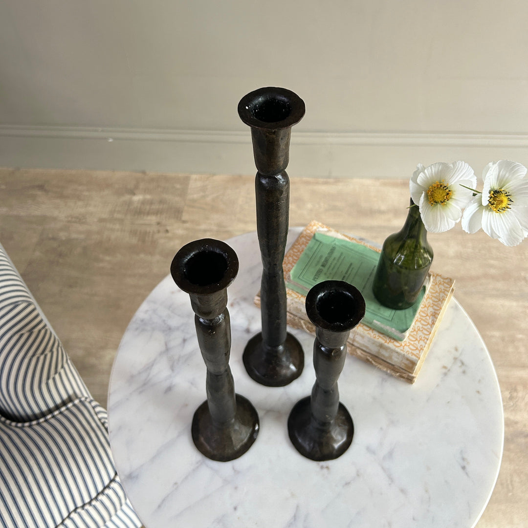 Hammered Bronze Metal Candlesticks
