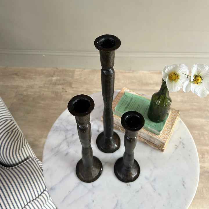 Hammered Bronze Metal Candlesticks