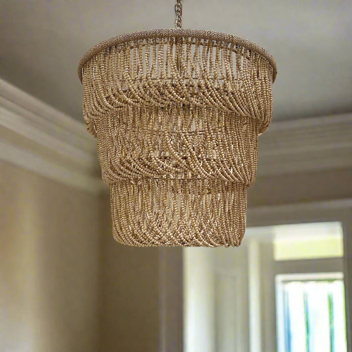 Handmade Wooden Beaded Tiered Chandelier