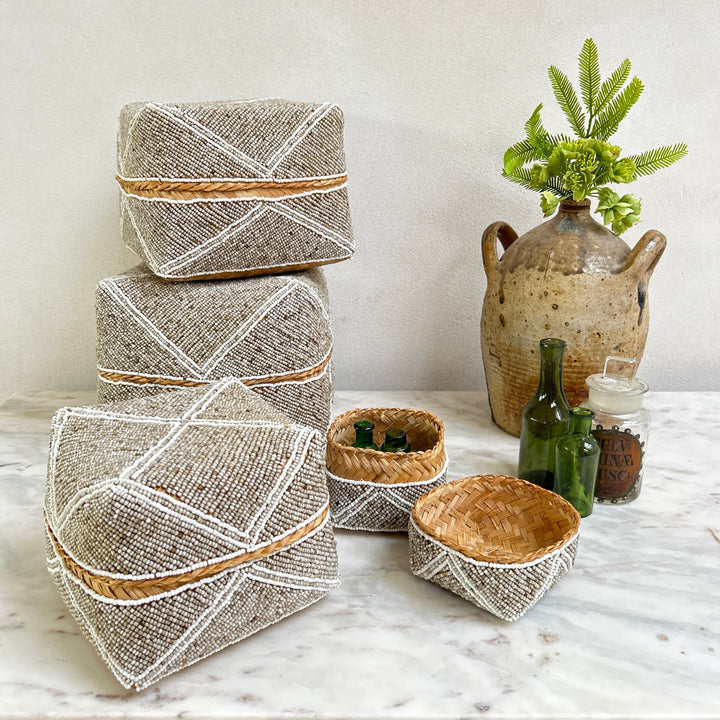 Handwoven beaded storage box | Laili