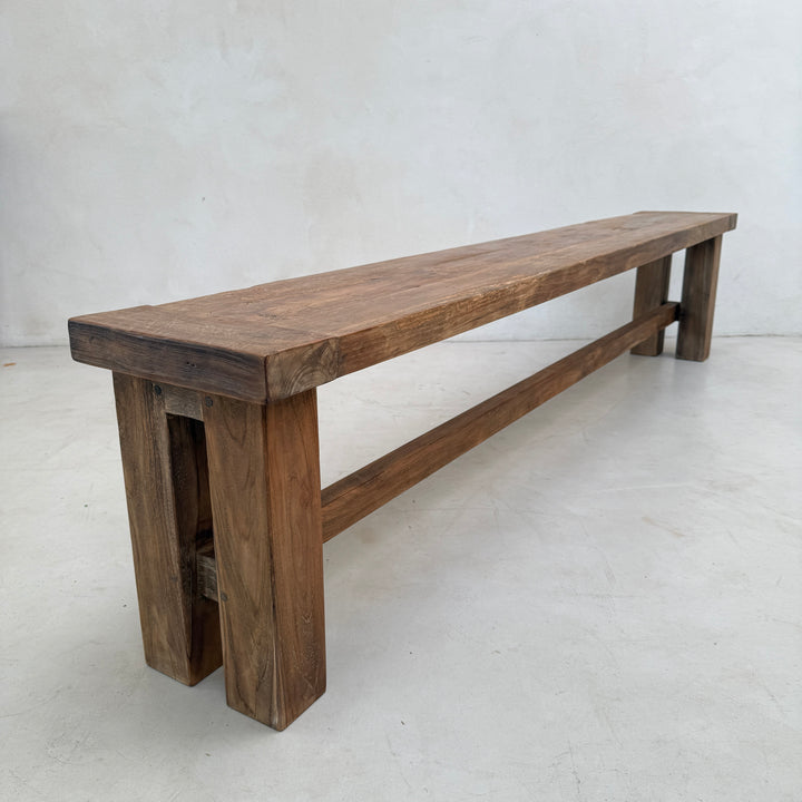 Henley matching reclaimed teak dining bench handcrafted from solid salvaged teak with clean contemporary lines and timeless rustic character.