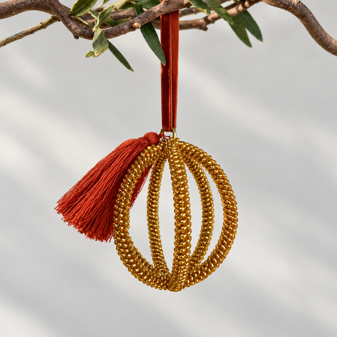 Gold Beaded Orb Christmas Decoration