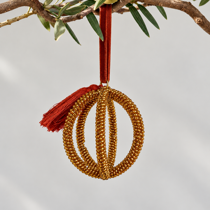 Gold Beaded Orb Christmas Decoration