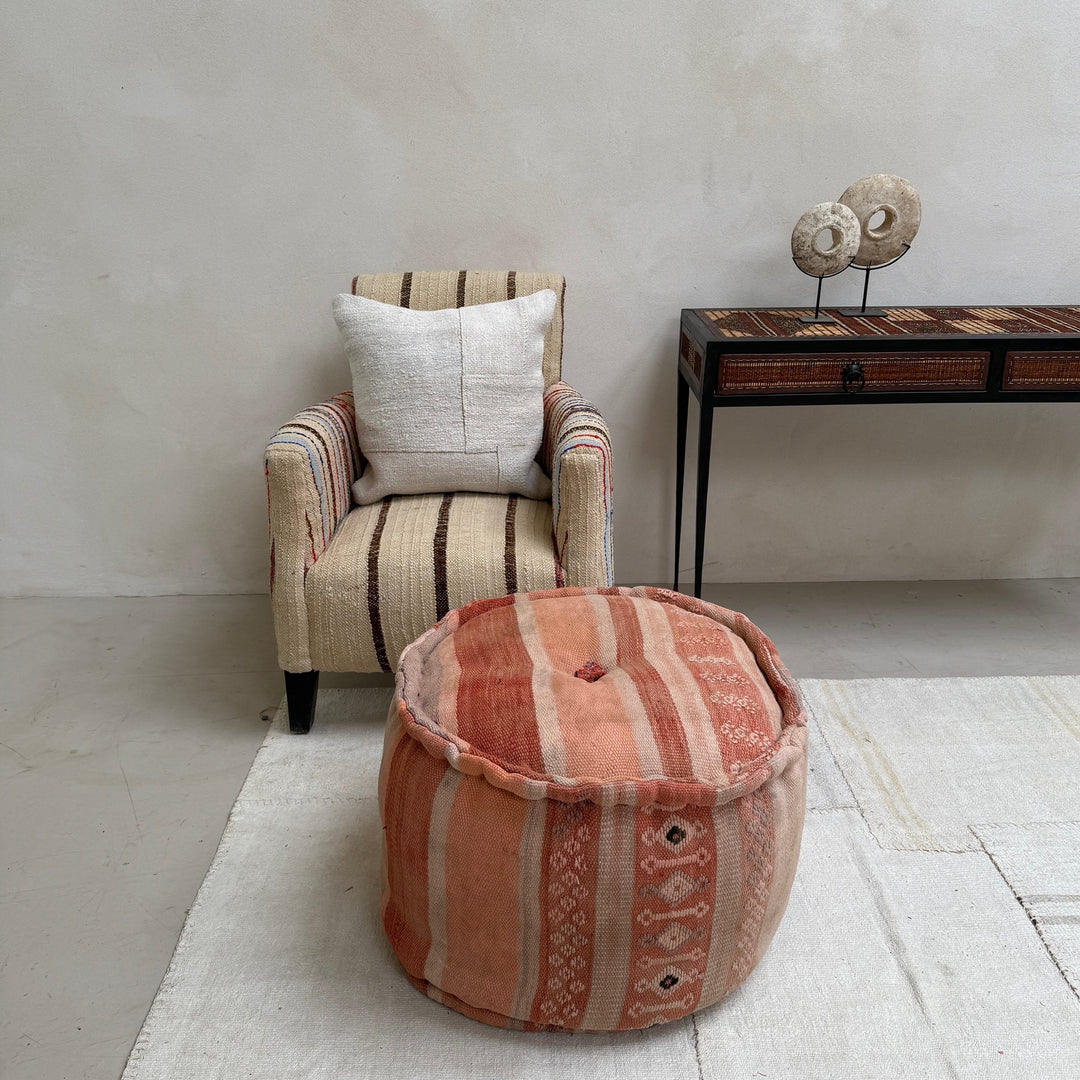 Vintage Moroccan Round Floor Pouf | Large