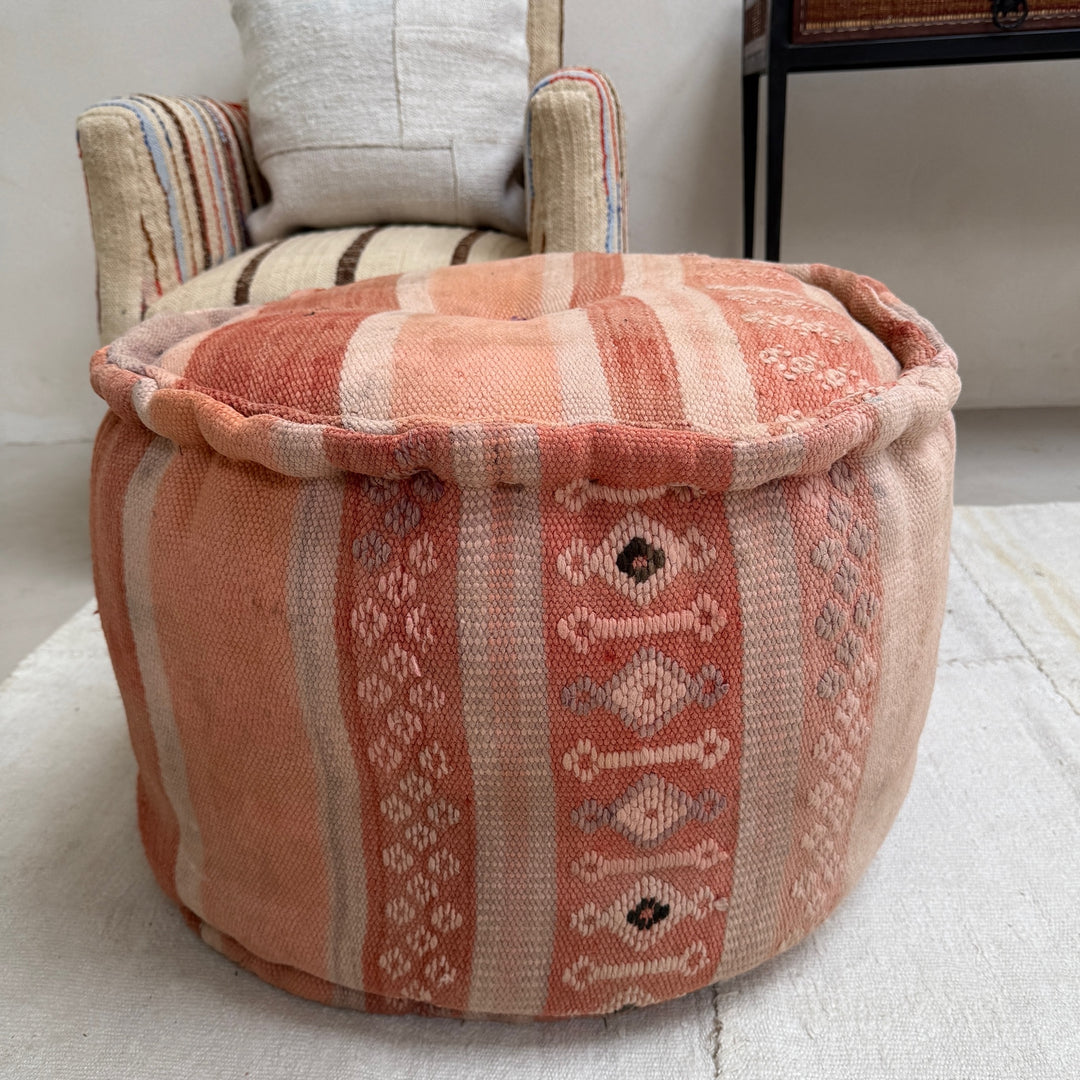 Vintage Moroccan Round Floor Pouf | Large