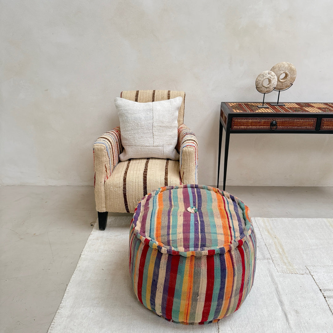 Vintage Moroccan Round Floor Pouf | Large