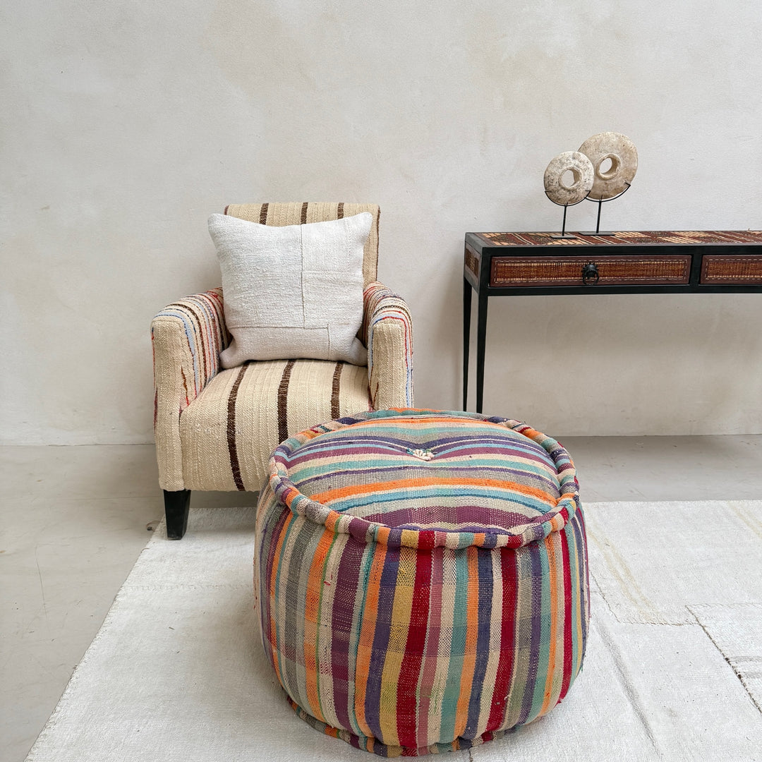 Vintage Moroccan Round Floor Pouf | Large