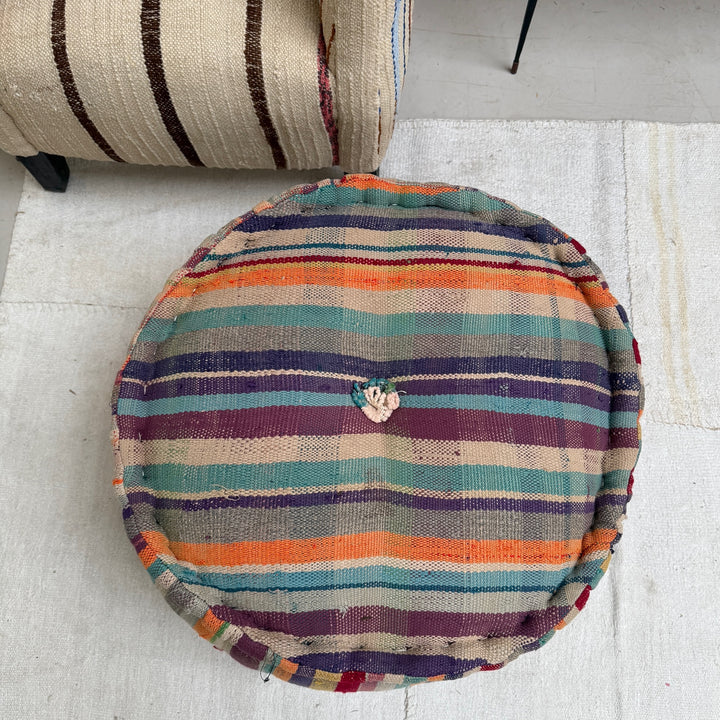 Vintage Moroccan Round Floor Pouf | Large