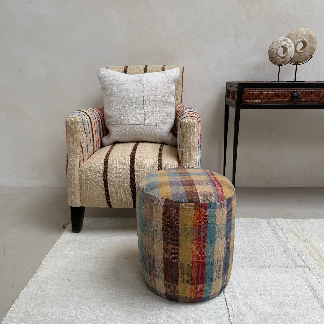 Vintage Moroccan Round Floor Pouf | Small