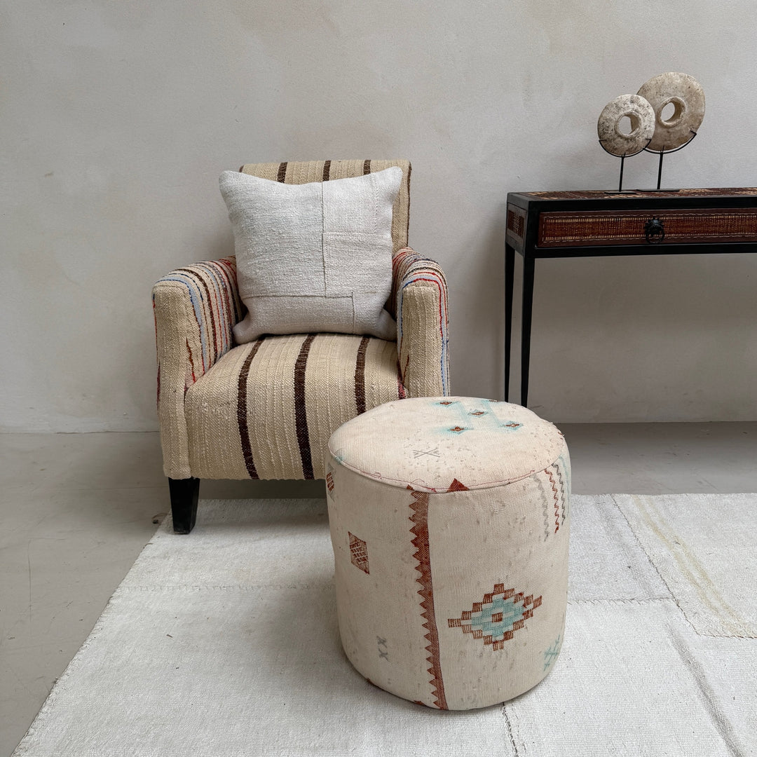 Vintage Moroccan Round Floor Pouf | Small